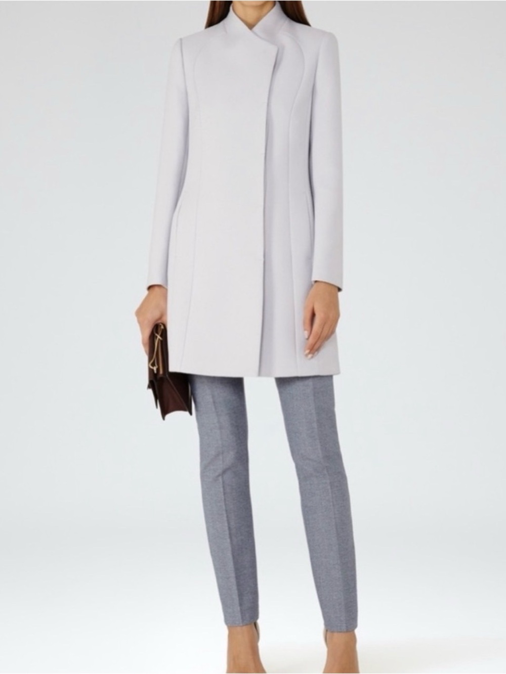NWT Reiss Melania Fitted High Neck Soft Grey Coat Sz UK 10 / US 6 - Picture 2 of 9